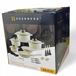 Zestaw Garnków 21 Elementów Marmurkowe Białe z Patelnie z Pokrywkami Akcesoria