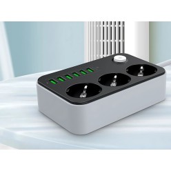 Przedłużacz Listwa Zasilająca 3x230V 6xUSB z Przyciskiem Zasilającym