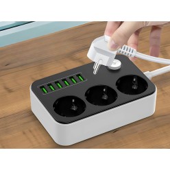 Przedłużacz Listwa Zasilająca 3x230V 6xUSB z Przyciskiem Zasilającym
