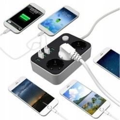 Przedłużacz Listwa Zasilająca 3x230V 6xUSB z Przyciskiem Zasilającym