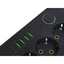 Przedłużacz Listwa Zasilająca 3x230V 4xUSB 1xUSB-C z Przyciskiem Zasilającym
