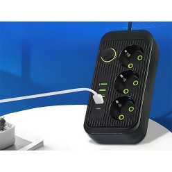 Przedłużacz Listwa Zasilająca 3x230V 4xUSB 1xUSB-C z Przyciskiem Zasilającym