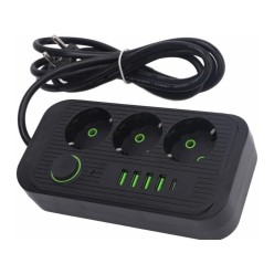 Przedłużacz Listwa Zasilająca 3x230V 4xUSB 1xUSB-C z Przyciskiem Zasilającym