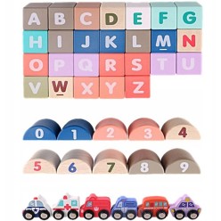 Drewniane Klocki Duże Miasto Zestaw Edukacyjny z Matą 115el