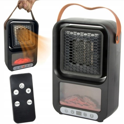 Farelka Biurkowa Przenośna 500W z Pilotem Dekoracja Kominek