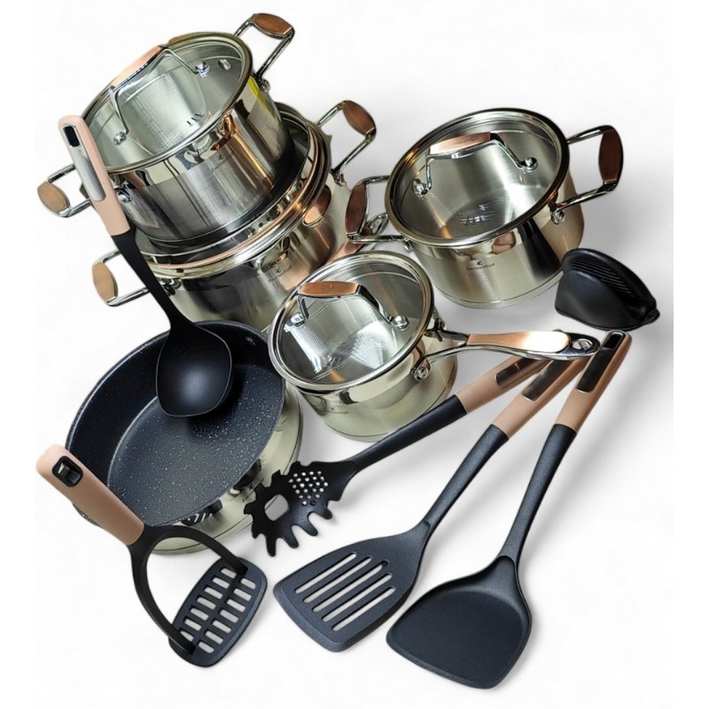 Zestaw Garnków Szlachetnych Stal Nierdzewna 16 Elementów Premium