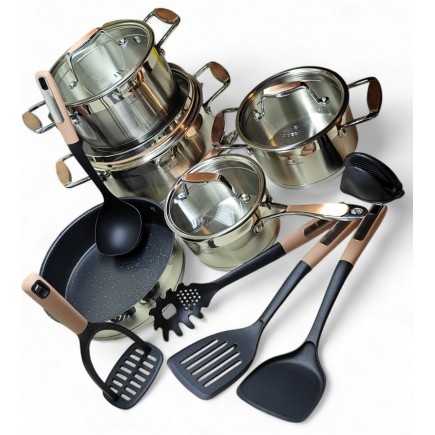 Zestaw Garnków Szlachetnych Stal Nierdzewna 16 Elementów Premium