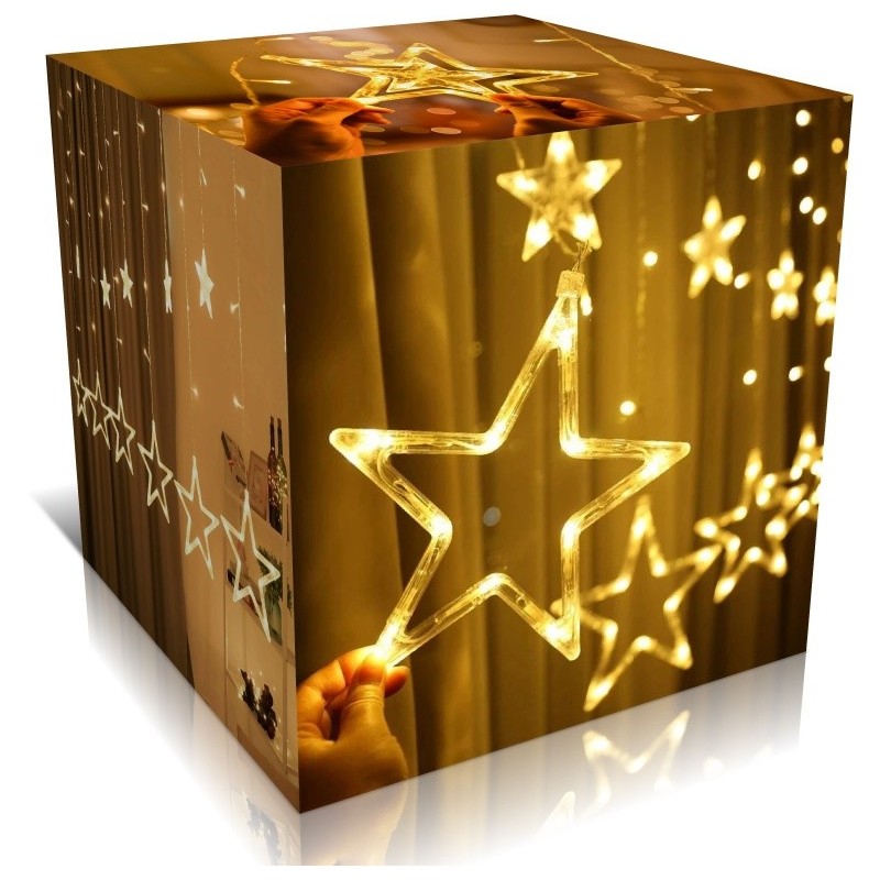 Lampki Choinkowe Kurtyna Girlanda LED Gwiazdy Efekt Iskrzenia Ciepłe