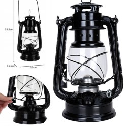 Klasyczna Lampa Naftowa Czarna 24cm Retro z Regulacją