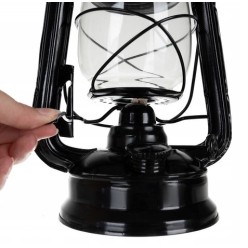 Klasyczna Lampa Naftowa Czarna 24cm Retro z Regulacją
