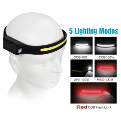 Latarka Czołowa Opaska COB Sensor Ruchu Elastyczna