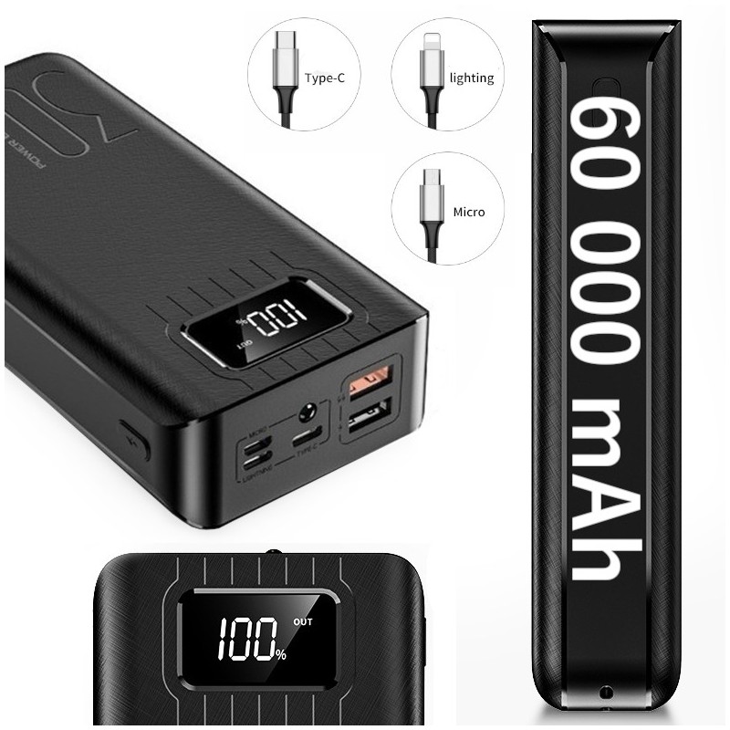 Powerbank 60000 mAh Rozmiar XXL Wbudowana Latarka