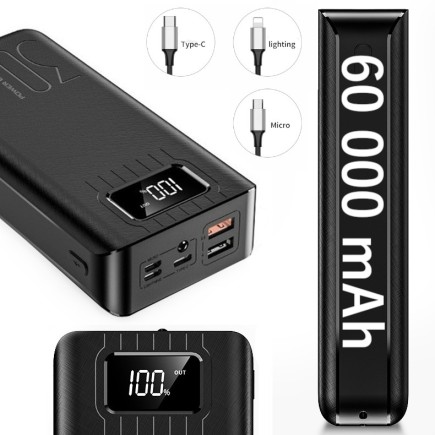Powerbank 60000 mAh Rozmiar XXL Wbudowana Latarka