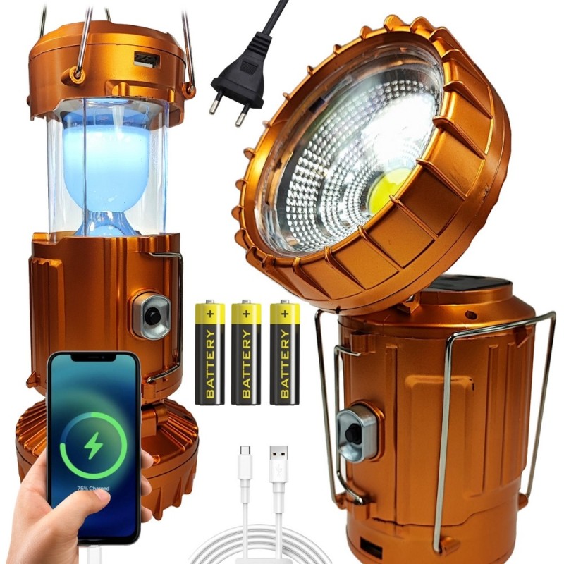 Lampa Solarna LED COB Szperacz Powerbank 27 cm 230V USB 3xAA