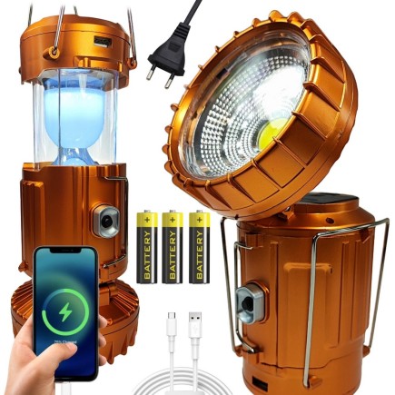 Lampa Solarna LED COB Szperacz Powerbank 27 cm 230V USB 3xAA