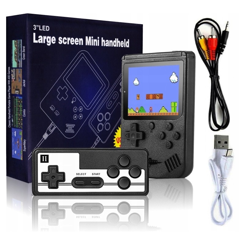 Retro konsola GameBoy Pegasus z grami Mario, Contra, czołgi i 500 innych gier.