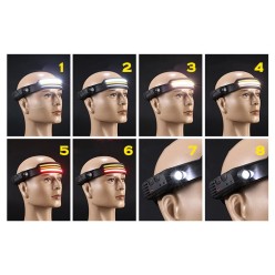 Latarka Czołowa 3x Opaska LED COB Sensor Ruchu Elastyczna