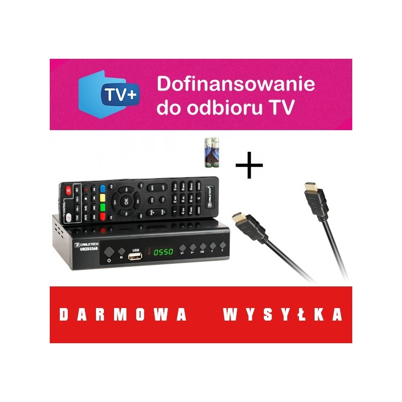 ZESTAW Tuner DVB-T2 HEVC Cabletech + PRZEWÓD HDMI + DARMOWA WYSYŁKA