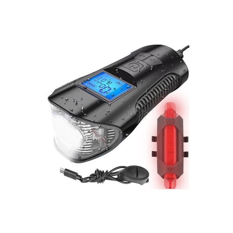 Lampka Rowerowa LED z Licznikiem Zestaw Przód i Tył