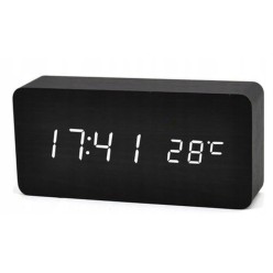ZEGAR 24H BUDZIK DREWNOPODOBNY BIAŁE CYFRY z temp.