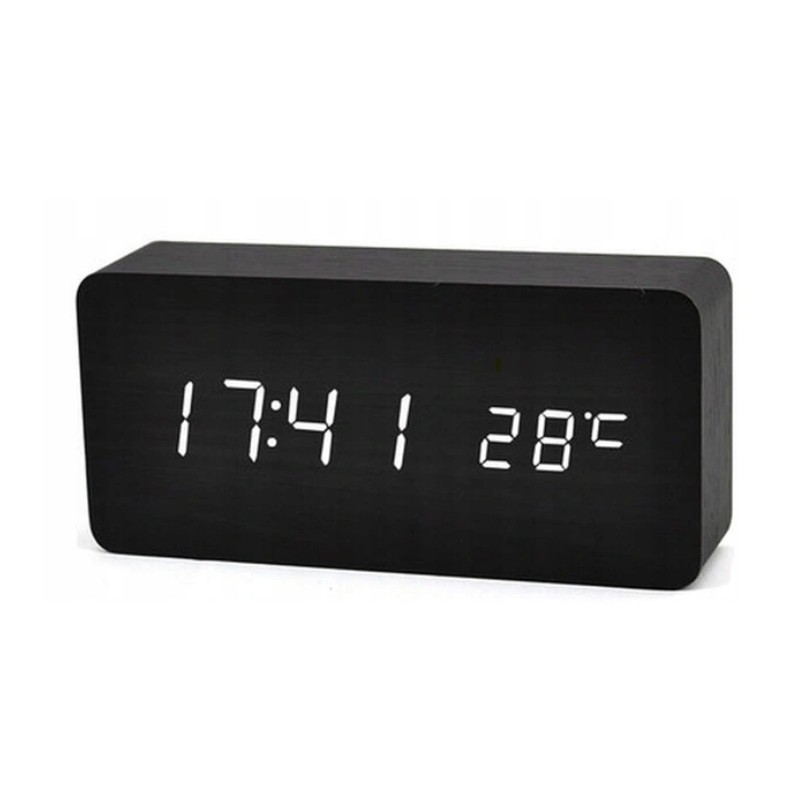 ZEGAR 24H BUDZIK DREWNOPODOBNY BIAŁE CYFRY z temp.