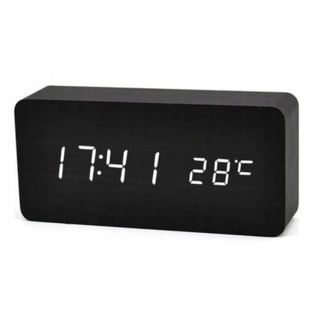 ZEGAR 24H BUDZIK DREWNOPODOBNY BIAŁE CYFRY z temp.