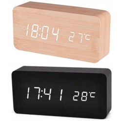 ZEGAR 24H BUDZIK DREWNOPODOBNY BIAŁE CYFRY z temp.