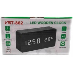 ZEGAR 24H BUDZIK DREWNOPODOBNY BIAŁE CYFRY z temp.