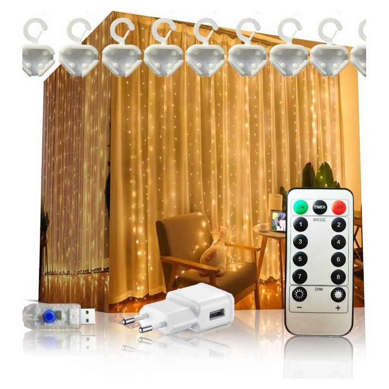 Girlanda Świecący Drucik Lampki Choinkowe 200 LED ciepły biały + Pilot