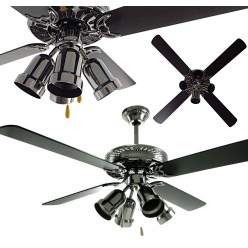Żyrandol Lampa Sufitowa Nowoczesny z Wentylatorem, 4 Klosze i 4 Łopaty, Kolor Czarny.