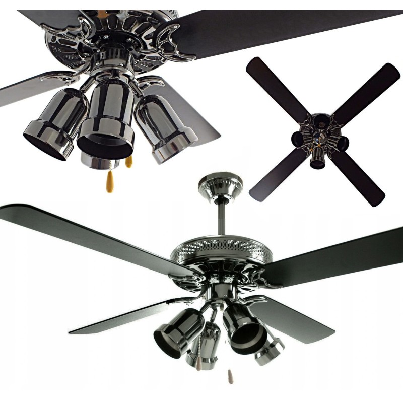 Żyrandol Lampa Sufitowa Nowoczesny z Wentylatorem, 4 Klosze i 4 Łopaty, Kolor Czarny.