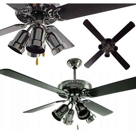 Żyrandol Lampa Sufitowa Nowoczesny z Wentylatorem, 4 Klosze i 4 Łopaty, Kolor Czarny.