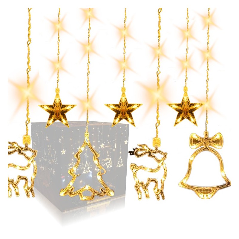 Lampki Choinkowe Kurtyna Girlanda LED Mix 8 programów Ciepłe