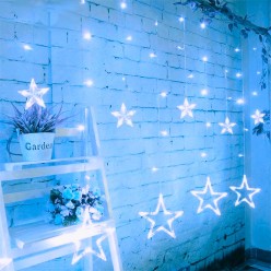 Lampki Choinkowe Kurtyna Girlanda LED Gwiazdy 8 programów Niebieskie