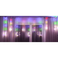 Lampki Choinkowe Kurtyna Girlanda LED Multi Kolor Księżyc Gwiazdy