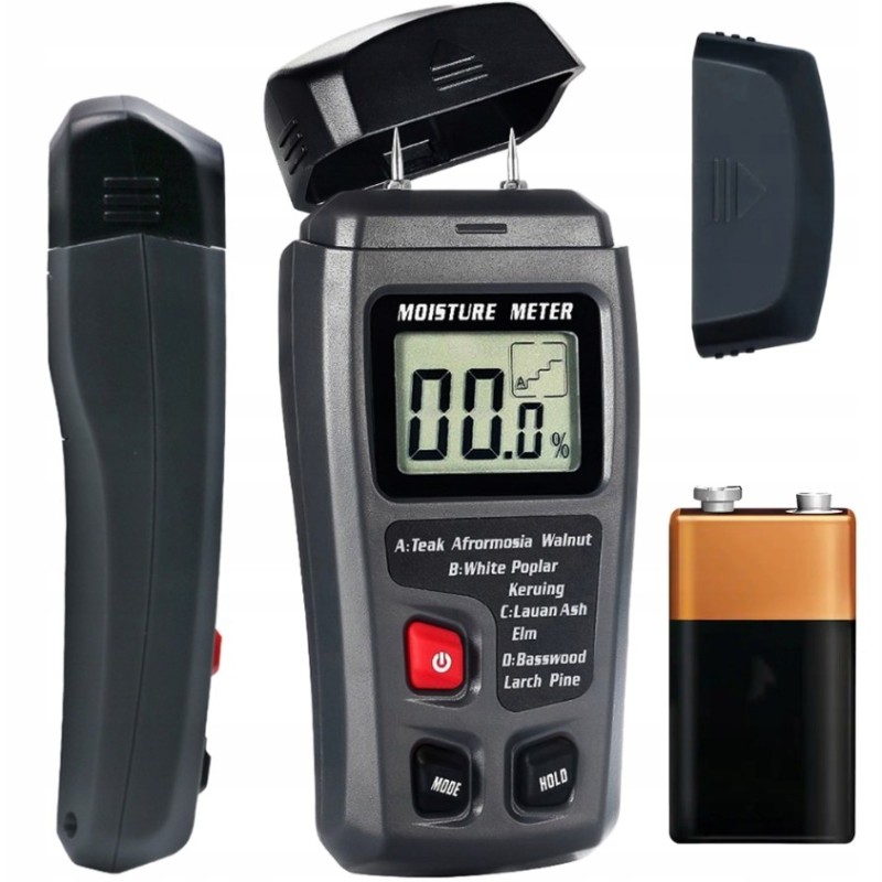 Miernik Wilgotności Drewna Wilgotnościomierz 9V LCD MT10