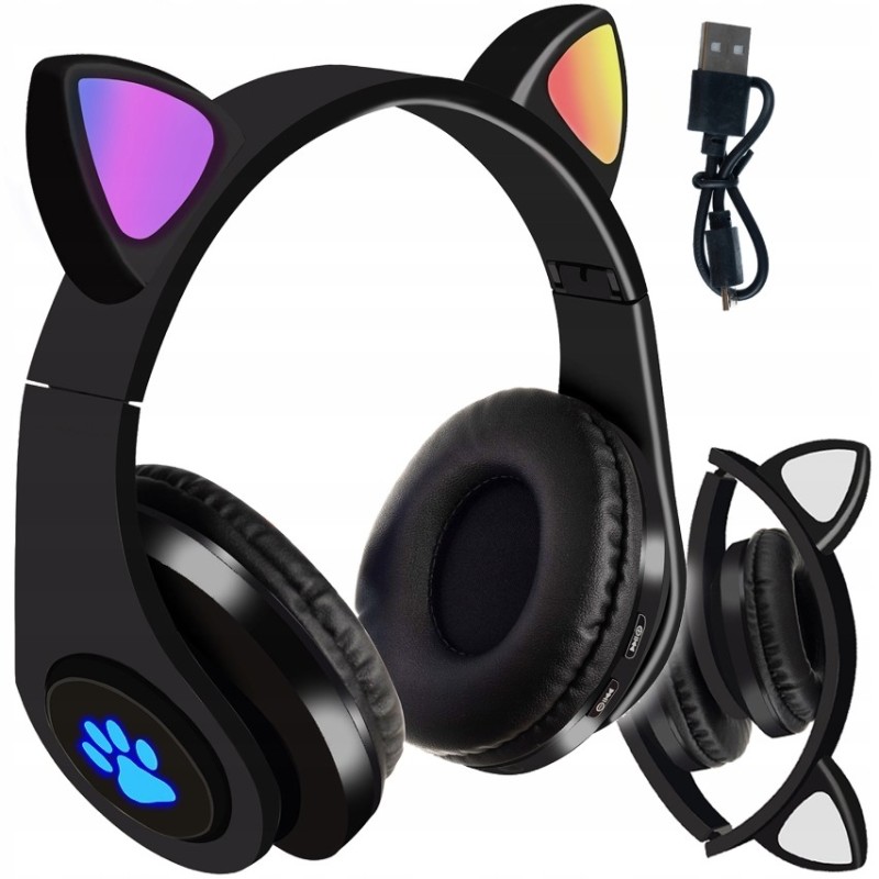 Słuchawki Bezprzewodowe Kocie Świecące Uszy dla Dzieci Bluetooth