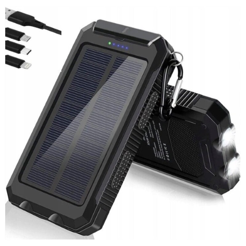 Powerbank Solarny 20000 mAh Latarka i Kompas 2xUSB USB-C MicroUSB