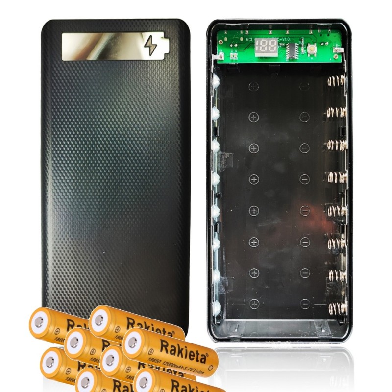 Powerbank Obudowana Latarka Zestaw 8szt Ogniwa 18650 96 000 mAh
