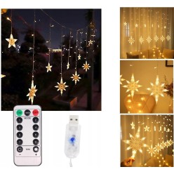 Lampki Choinkowe Kurtyna Girlanda LED Gwiazdy 8 programów Ciepłe
