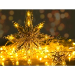 Lampki Choinkowe Kurtyna Girlanda LED Gwiazdy 8 programów Ciepłe