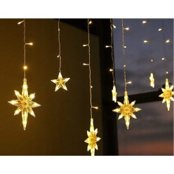 Lampki Choinkowe Kurtyna Girlanda LED Gwiazdy 8 programów Ciepłe