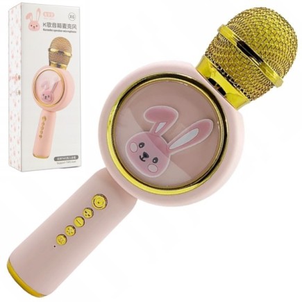 Świecący Mikrofon TWS Karaoke Bluetooth z Głośnikiem Różowy Królik