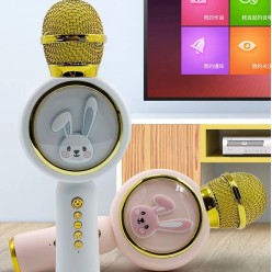 Świecący Mikrofon TWS Karaoke Bluetooth z Głośnikiem Różowy Królik