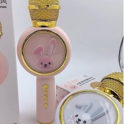 Świecący Mikrofon TWS Karaoke Bluetooth z Głośnikiem Biały Królik