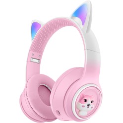 Słuchawki Kocie Uszy z Mikrofonem i Radiem FM Bluetooth Różowe Świecące