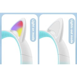 Słuchawki Kocie Uszy z Mikrofonem i Radiem FM Bluetooth Różowe Świecące