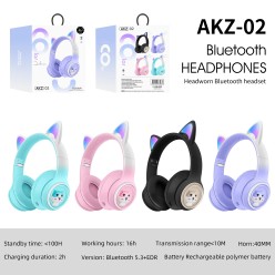 Słuchawki Kocie Uszy z Mikrofonem i Radiem FM Bluetooth Różowe Świecące