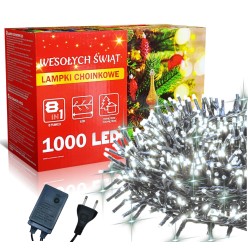 Świąteczne Lampki Choinkowe Zimne Białe 1000 LED 8 Funkcji
