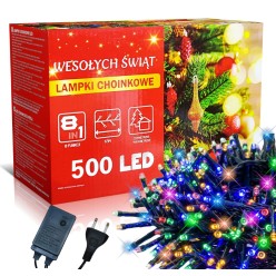Świąteczne Lampki Choinkowe Kolorowe 500 LED 8 Funkcji
